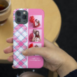 3 Photo Preppy Pink Plaid Modern Girly Custom Name Case-Mate iPhone 14 Plus Case<br><div class="desc">3 Photo Preppy Pink Plaid Modern Girly Custom Personalised Name Smartphone iPhone Case features a 3 of your favourite photos with your custom name on a stylish preppy pink, blue and white plaid pattern. Perfect for birthday, Christmas, Mother's Day, sister, best friend and more. Designed by © Evco Studio www.zazzle.com/store/evcostudio...</div>