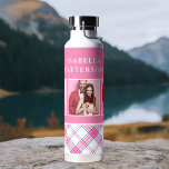 3 Photo Preppy Pink Plaid Modern Girly Custom Name Water Bottle<br><div class="desc">3 Photo Preppy Pink Plaid Modern Girly Custom Personalised Name Water Bottle features a 3 of your favourite photos with your custom name on a stylish preppy pink,  blue and white plaid pattern. Perfect for birthday,  Christmas,  Mother's Day,  sister,  best friend and more. Designed by © Evco Studio www.zazzle.com/store/evcostudio</div>