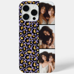 3 Photo Purple And Gold Leopard Print iPhone 15 Pro Max Case