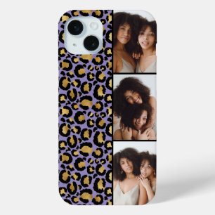 3 Photo Purple And Gold Leopard Print iPhone 15 Mini Case