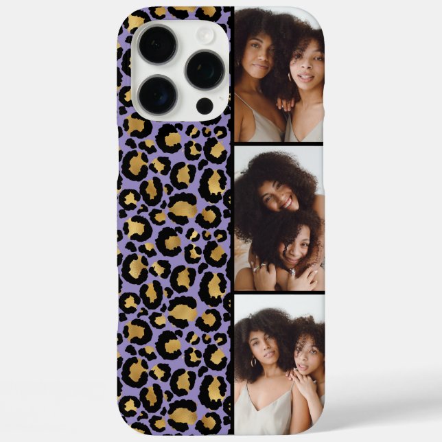 3 Photo Purple And Gold Leopard Print Case-Mate iPhone Case (Back)
