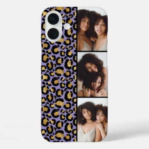 3 Photo Purple And Gold Leopard Print iPhone 16 Plus Case