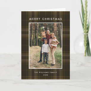 3 Photo Retro Christmas Plaid Greeting Holiday Card
