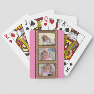 3 Photo Retro Film Strip Pink Playing Cards