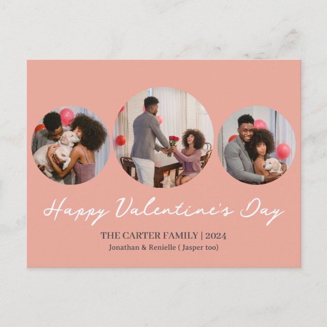 3 photo Round collage valentine's day Family  Holiday Postcard (Front)