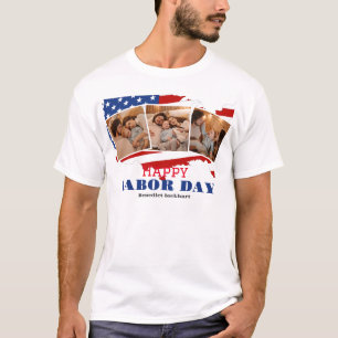 3 Photo Simple Elegant Labor Day with USA flag T-Shirt