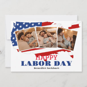 3 Photo Simple Elegant Labour Day with USA flag Thank You Card