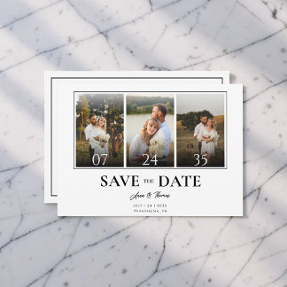 3 Photo Simple Modern Save The Date Wedding Invitation