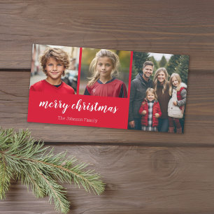 3 Photo - Simply Red Holly - Merry Christmas Holiday Card