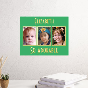 3 photo so adorable add name green gold foil prints