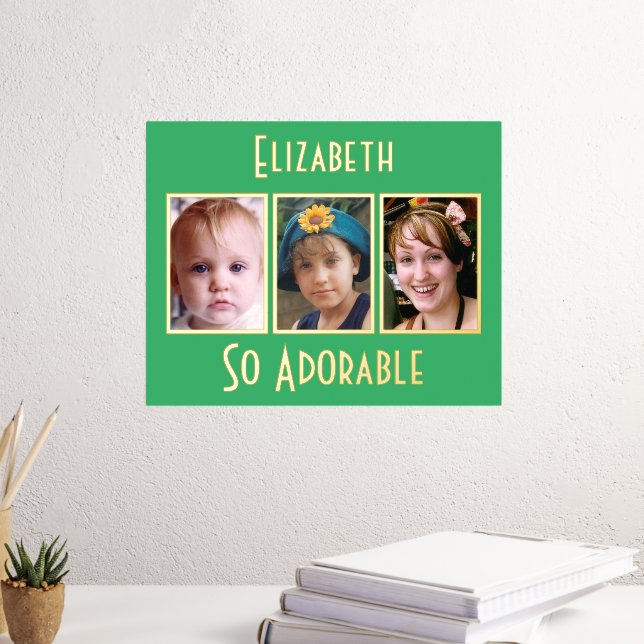 3 photo so adorable add name green gold foil prints (In Situ (Desk 3))