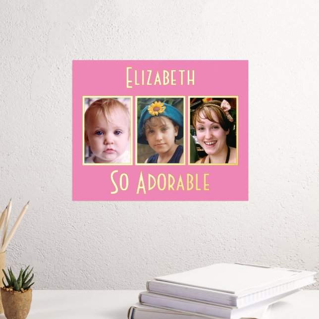 3 photo so adorable add name pink gold foil prints (In Situ (Desk 3))