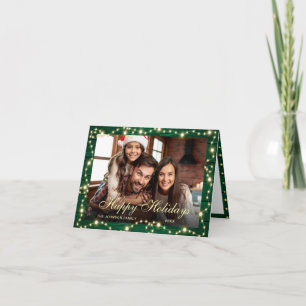 3 PHOTO Sparkle Christmas Lights Rustic Greeting Holiday Card