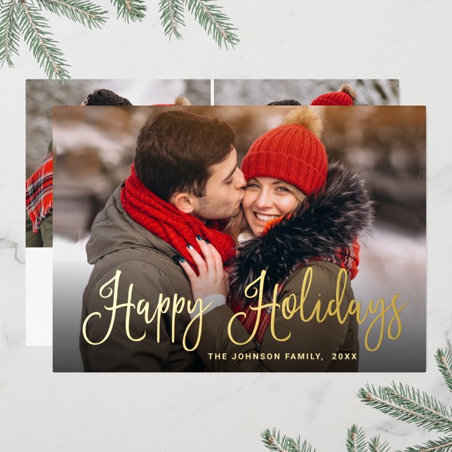 3 PHOTO Sparkle Modern Christmas Greeting Gold Foil Holiday Card (Creator Uploaded)