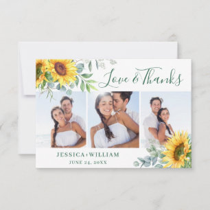 3 PHOTO Sunflowers Eucalyptus Rustic Wedding Thank You Card