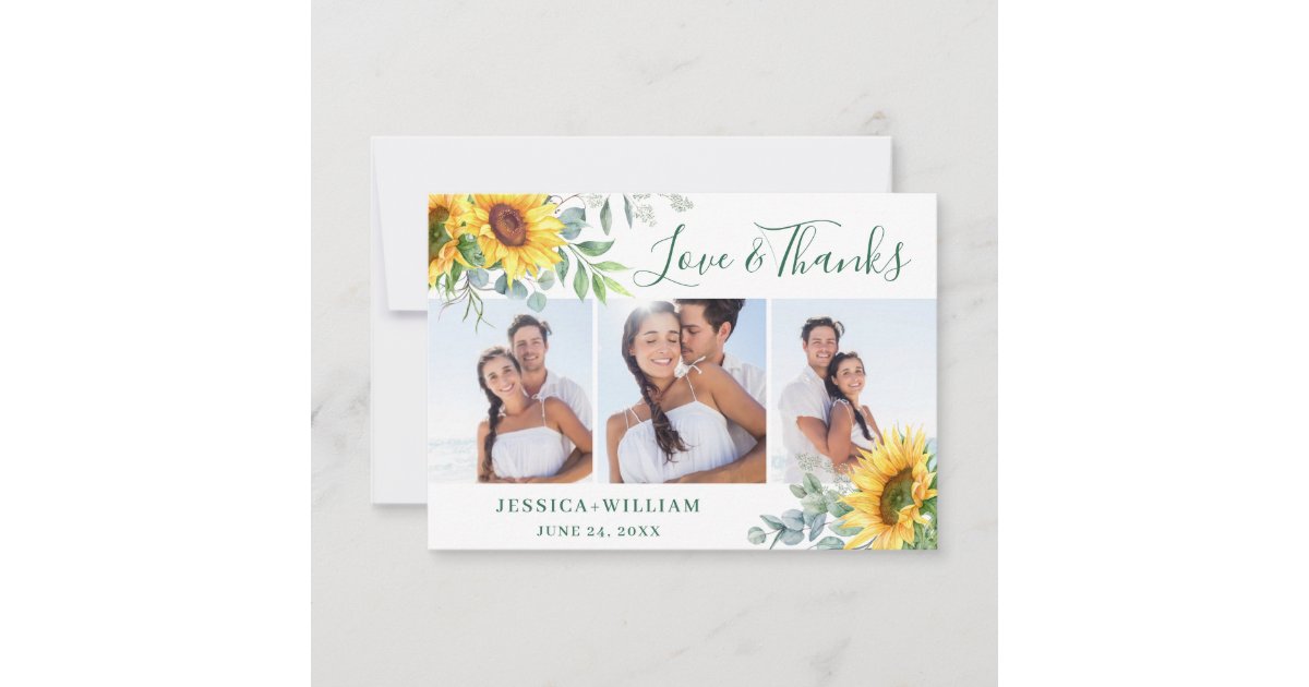 3 PHOTO Sunflowers Eucalyptus Rustic Wedding Thank You Card | Zazzle
