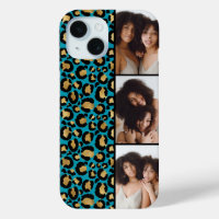 3 Photo Teal And Gold Leopard Print