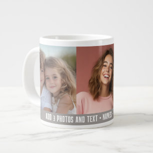3 Photo Template Modern Minimal Text - taupe Large Coffee Mug