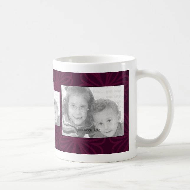 3 Photo Template Mug - Burgundy Flowers (Right)