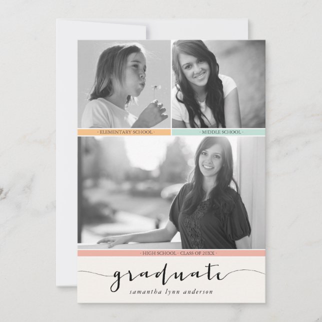 3 Photo Timeline Graduation Invitation (Front)