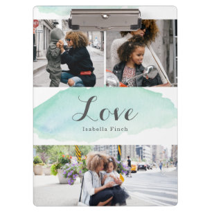 3 Photo Turquoise Watercolor Clipboard