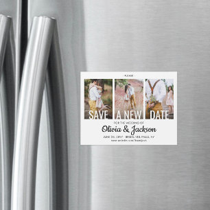 3 Photo Wedding Postpone   Change   Save the Date Magnetic Invitation