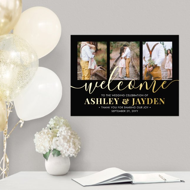 3 Photo Wedding Welcome Elegant Black and Real Foil Prints (Creator Uploaded)