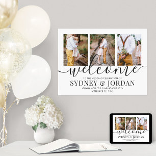 3 Photo Wedding Welcome Elegant Calligraphy 18x24 Poster