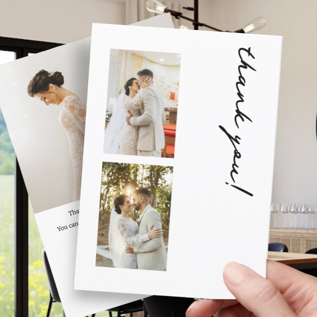3 Photographs Personalised Wedding Thank You Card (3 Photographs Personalized Wedding Thank You Cards from Ricaso. Black & white Modern typography)