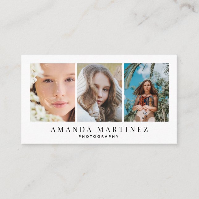 3 Photography White Minimalist Business Card (Front)