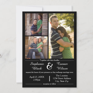 3 Photos Black - Wedding Invitation