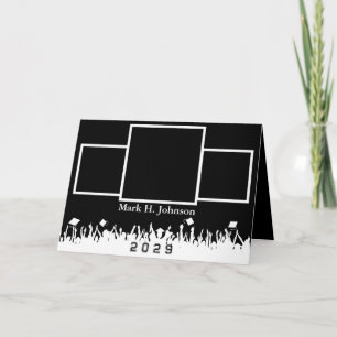3 Photos Black & White Graduation Open House  Holiday Card