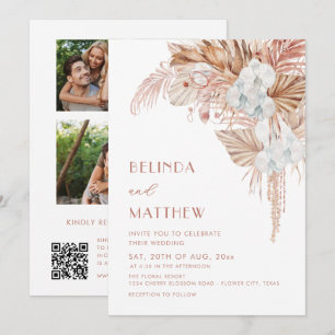 3 Photos Boho Watercolor Flowers Casual Wedding Invitation