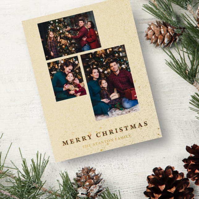 3 Photos Christmas Collage Merry Christmas Tartan Foil Holiday Postcard (Creator Uploaded)