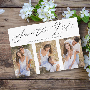 3 Photos Collage Engaged Chic Romantic Wedding Save The Date