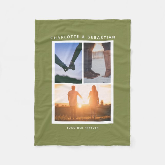 3 photos collage personalised fleece blanket (Front)