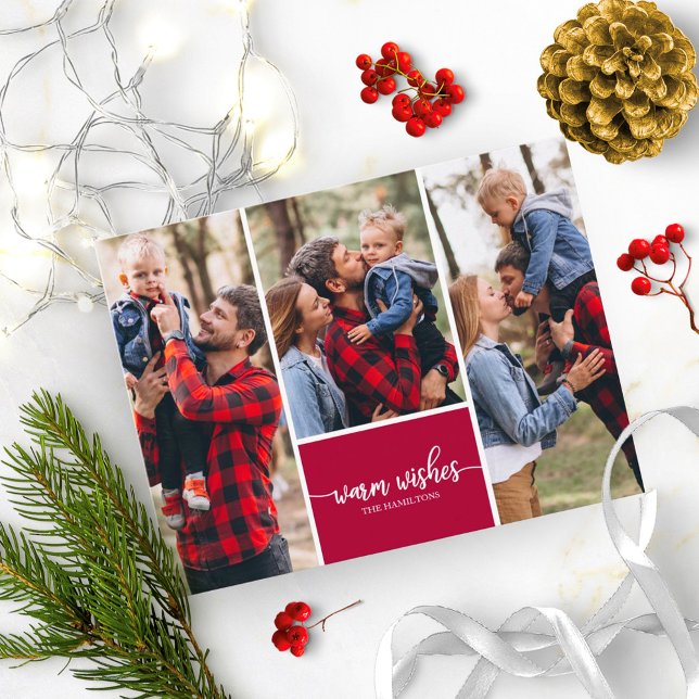 3 Photos Collage Warm Wishes Simple Christmas Postcard (Creator Uploaded)