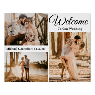 3 photos collage wedding minimalist welcome sign