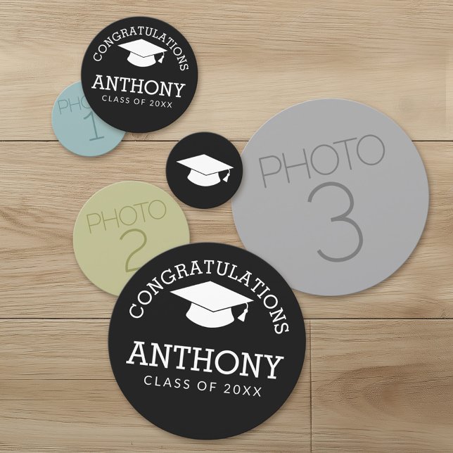 3 Photos Congratulation Graduate Graduation Cap Confetti (Custom Party Confetti with Photos)