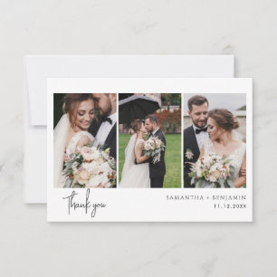 3 Photos Cursive Script Wedding Thank You Card