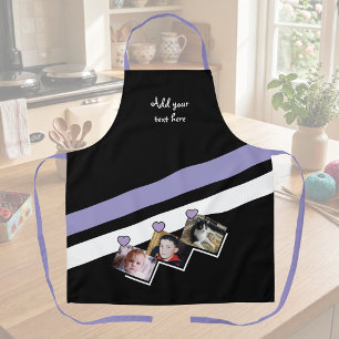 3 photos custom text black purple apron