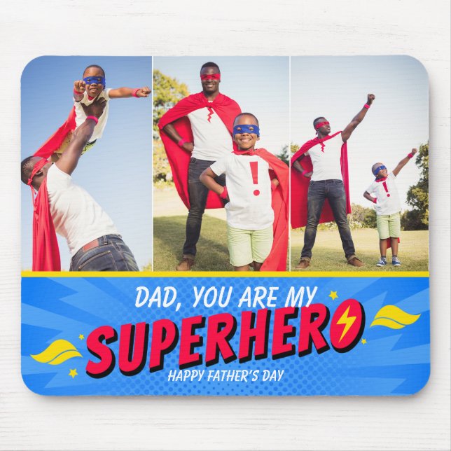 3 Photos Cute Comic Superhero Fathers Day Mouse Mat (Front)