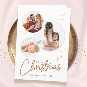 3 Photos Family Circle Merry Christmas Holiday Card