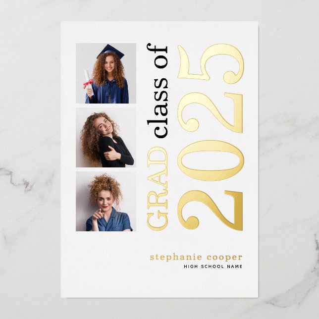 3 Photos Grad 2025 Real Gold Foil Announcement (Front)