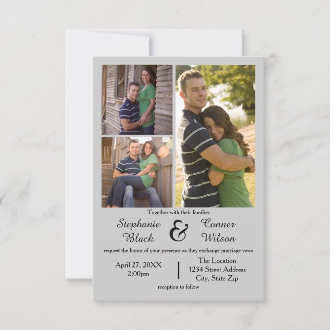 3 Photos Grey - 3x5 Wedding Invitation (Front)