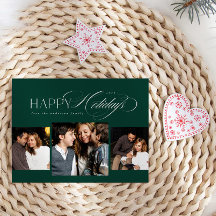 3 photos Happy Holidays Script Christmas Card