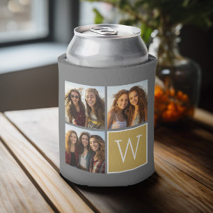 3 Photos - Instagram Photo Collage Custom Monogram Can Cooler