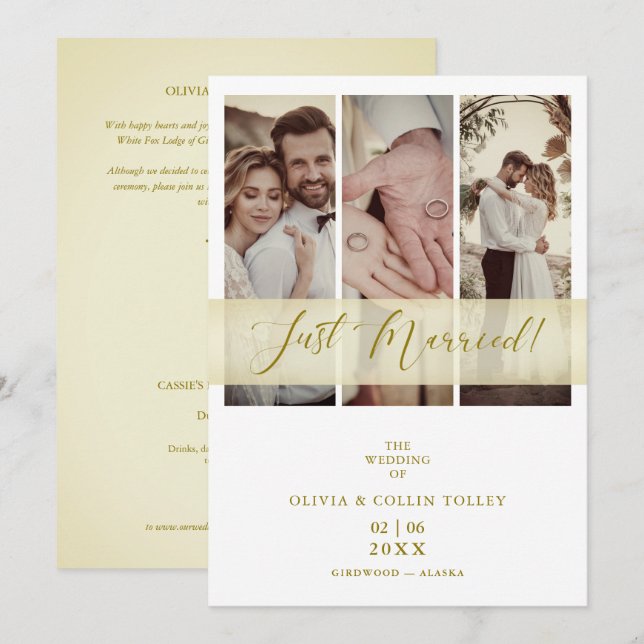 3 Photos Just Married Hand Lettered Quote Eloped (Front/Back)