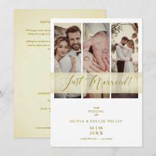 3 Photos Just Married Hand Lettered Quote Eloped