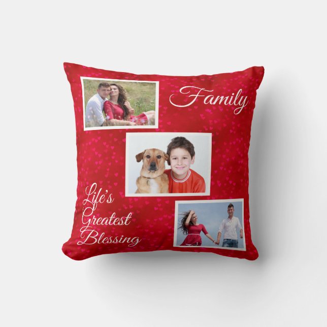 3 Photos-Life's Greatest Blessing-Family Hearts Cushion (Front)